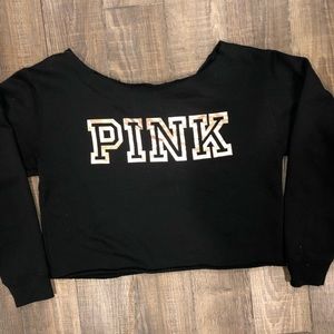 PINK Black Crop Top with Laced Back